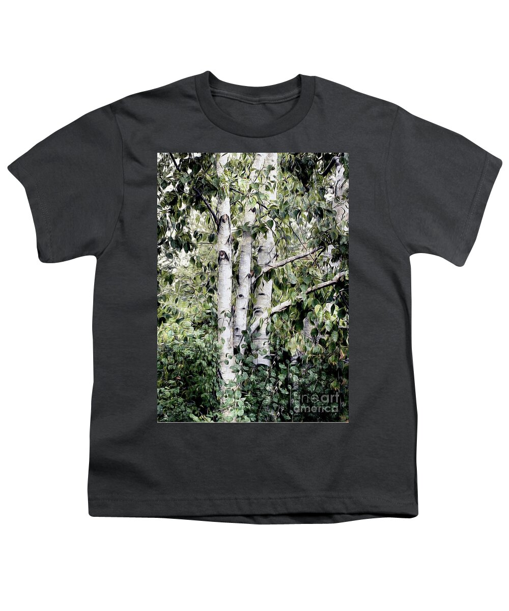 Nature Youth T-Shirt featuring the painting Birch Trees by Elaine Manley