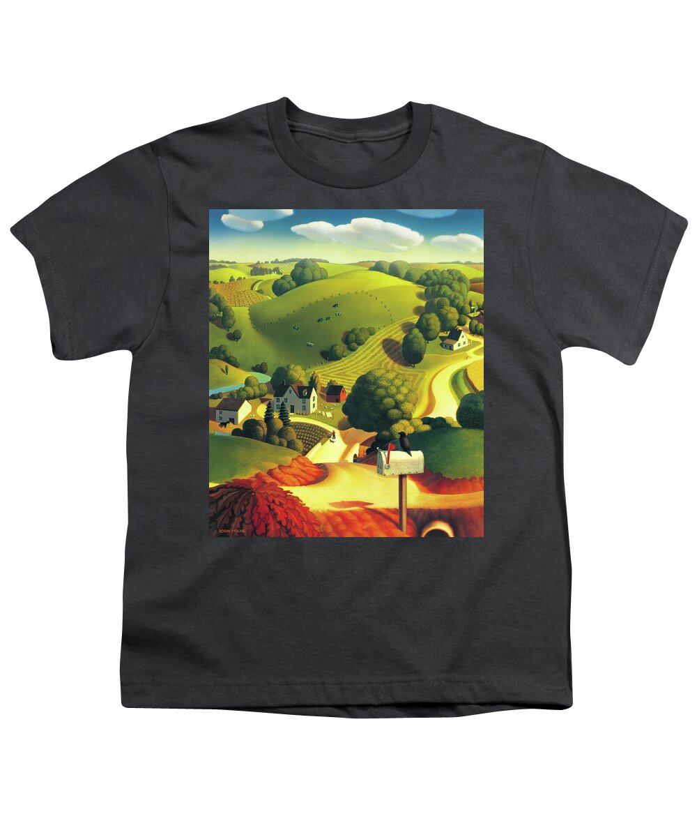 Landscape Youth T-Shirt featuring the painting Birds Eye View by Robin Moline