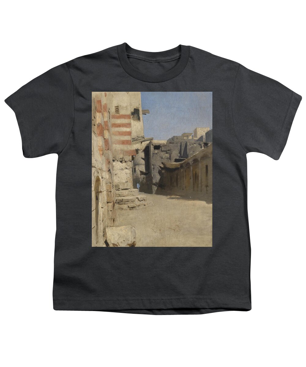 19th Century Art Youth T-Shirt featuring the painting Birket el-Kherum street in Cairo by Leopold Muller