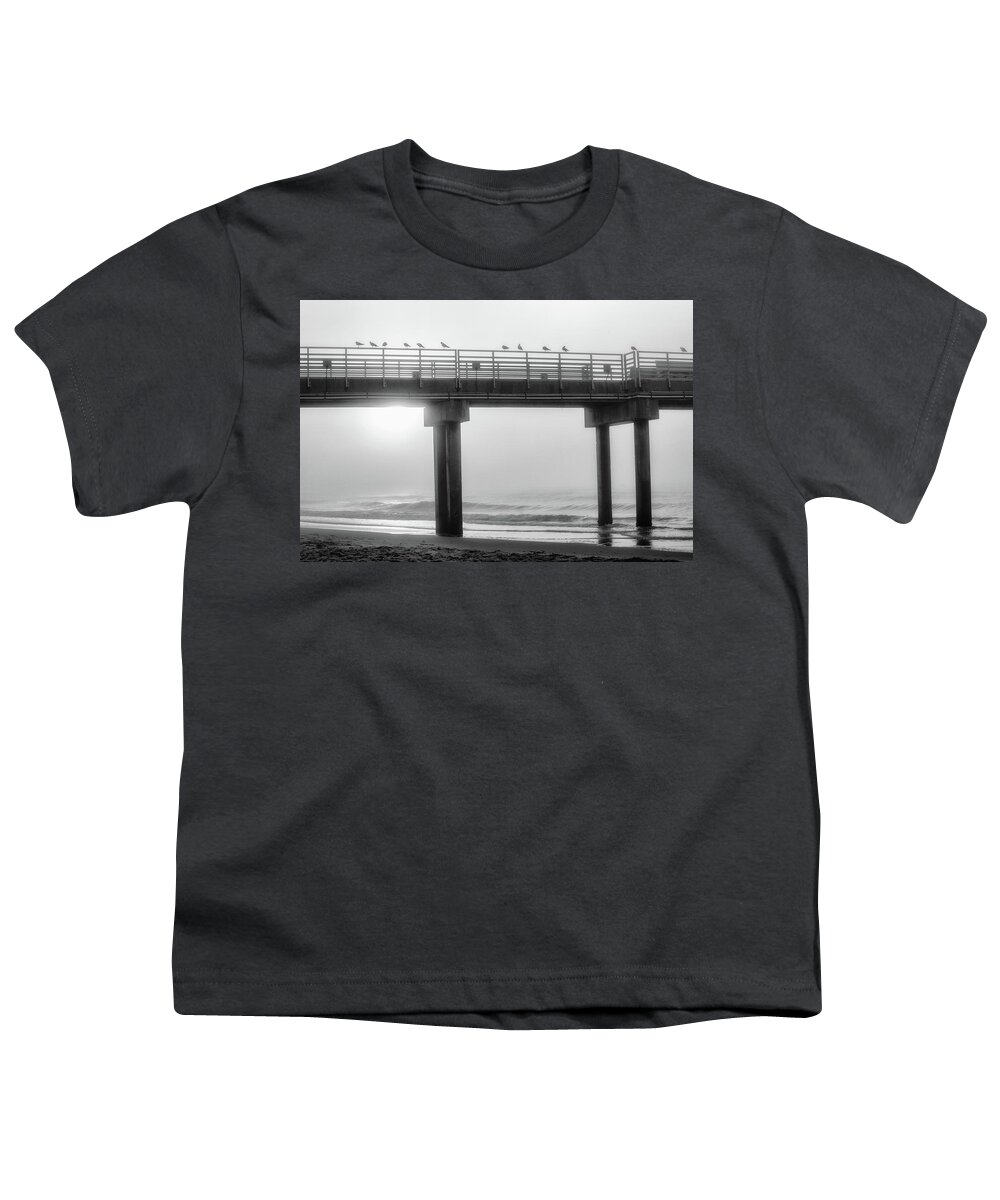 Beach Youth T-Shirt featuring the photograph Black and White Pier Alabama by John McGraw