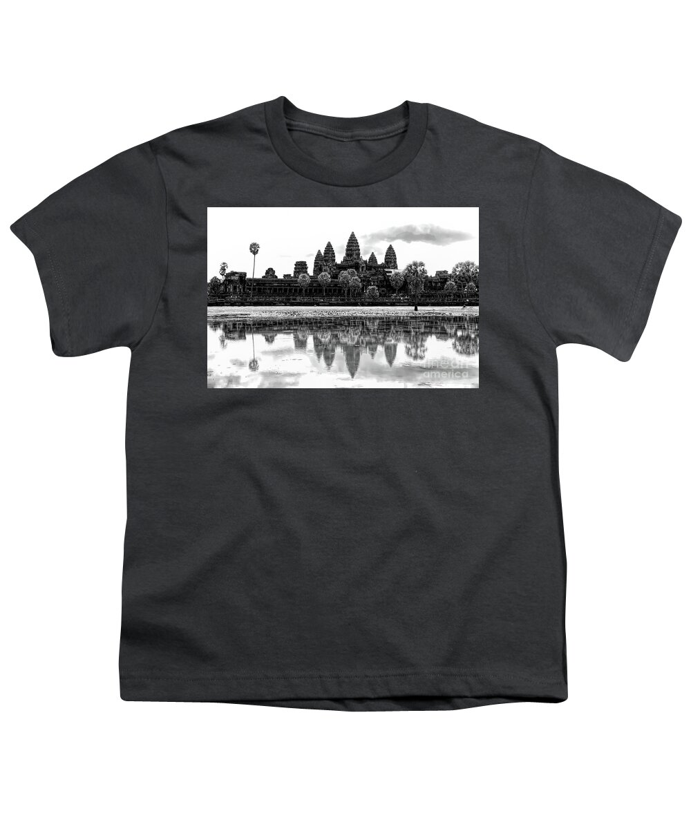 Angkor Wat Youth T-Shirt featuring the photograph Black Angkor Wat Cambodia by Chuck Kuhn