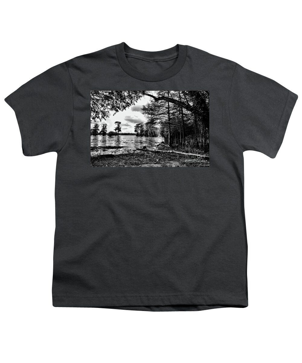 Lake Martin Youth T-Shirt featuring the photograph Black White Cypress Swamps LA by Chuck Kuhn