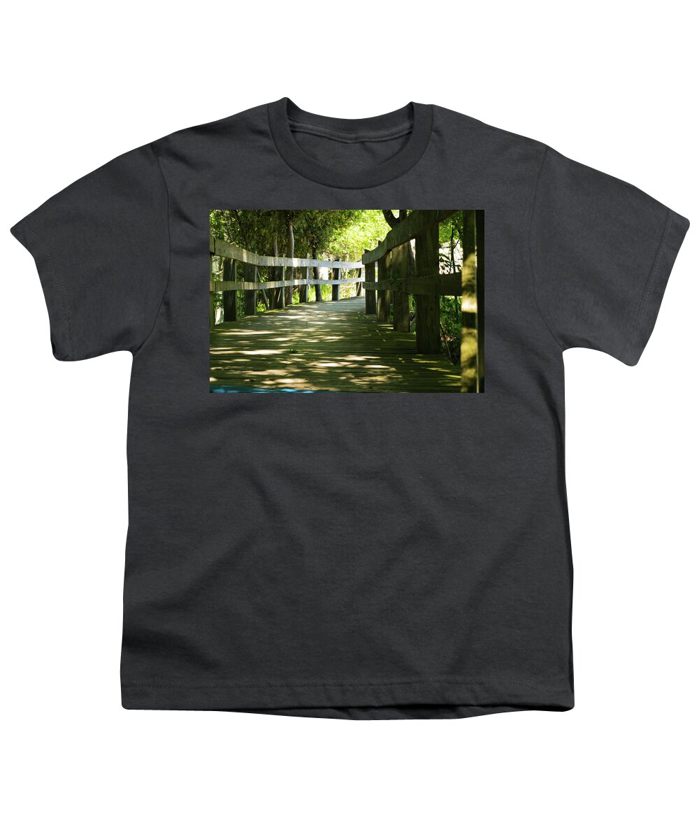 Landscape Youth T-Shirt featuring the photograph Boardwalk by Lester Plank
