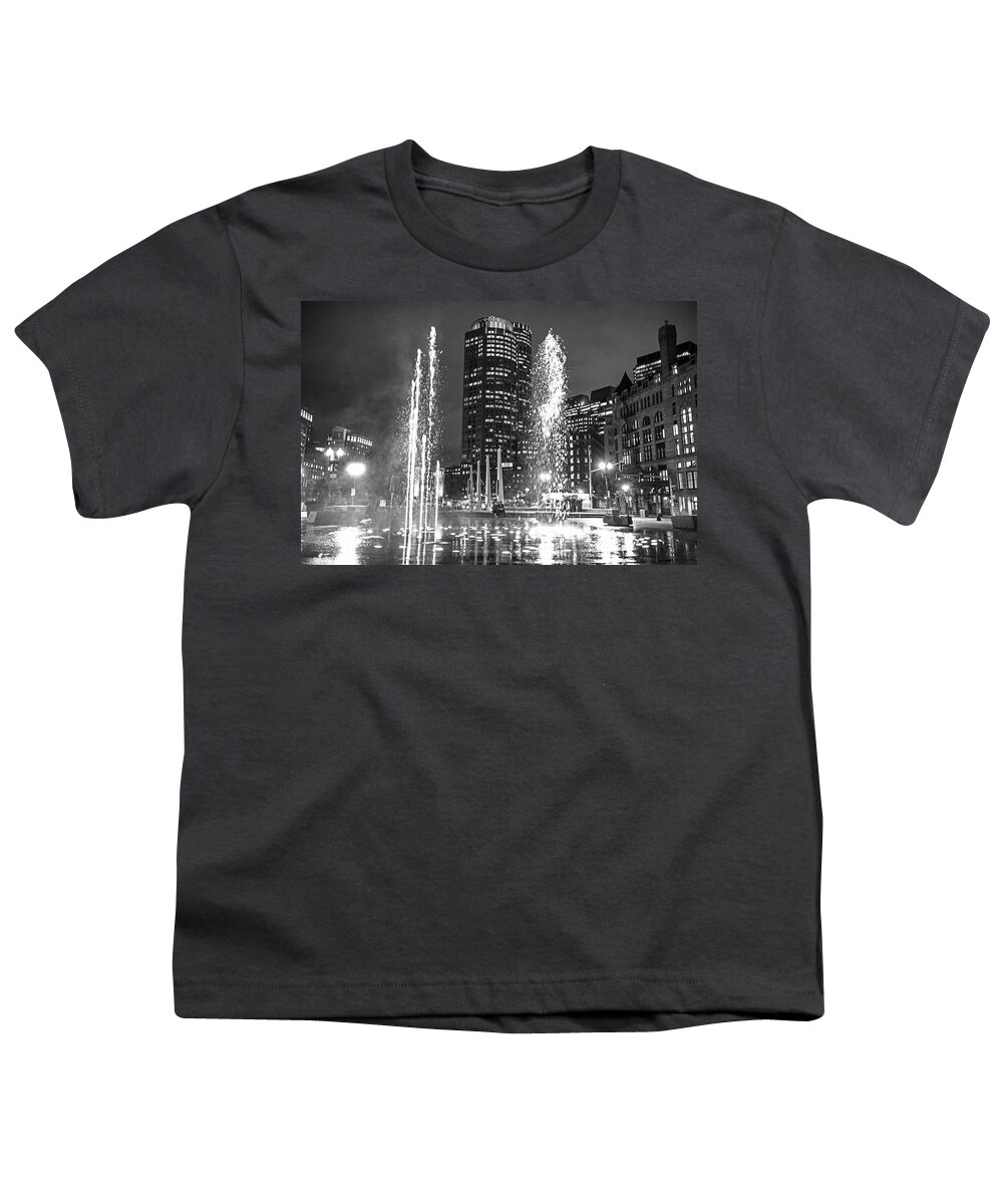 Boston Youth T-Shirt featuring the photograph Boston Greenway Fountain Boston MA Splash Black and White by Toby McGuire