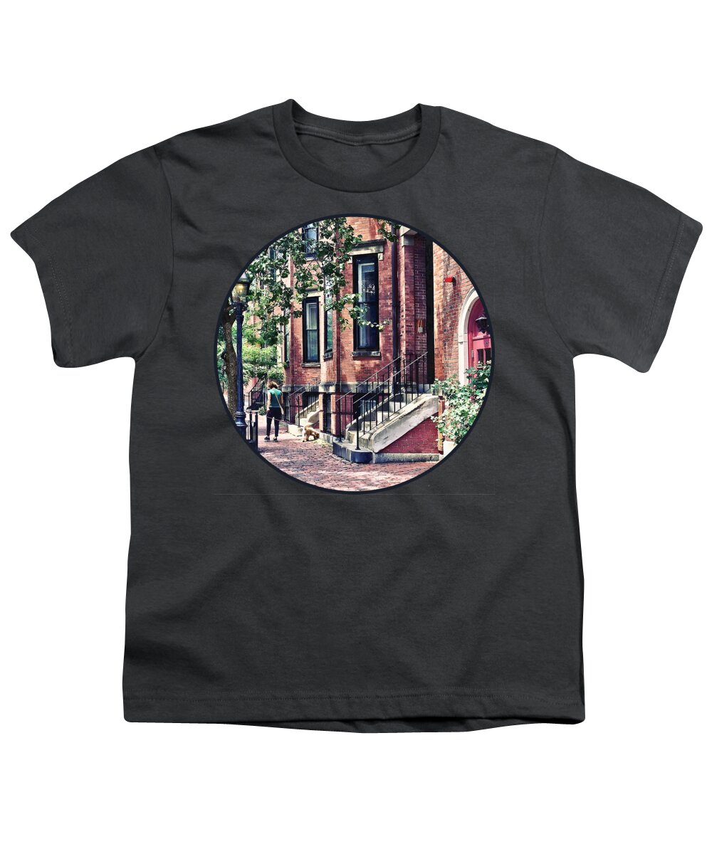 Boston Youth T-Shirt featuring the photograph Boston MA - Walking the Dog on Mount Vernon Street by Susan Savad