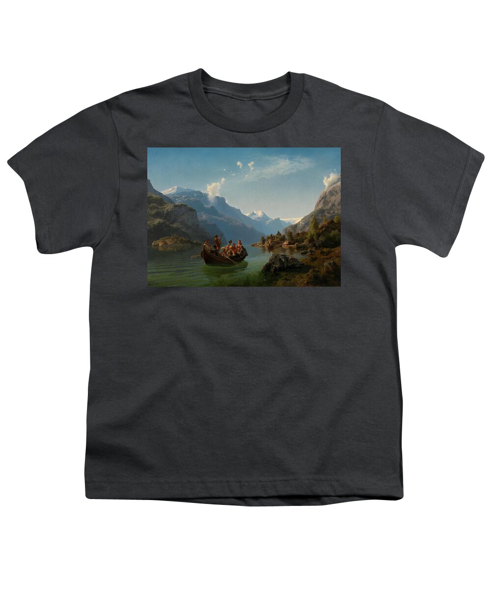 Norwegian Art Youth T-Shirt featuring the painting Bridal Procession on the Hardangerfjord by Adolph Tidemand