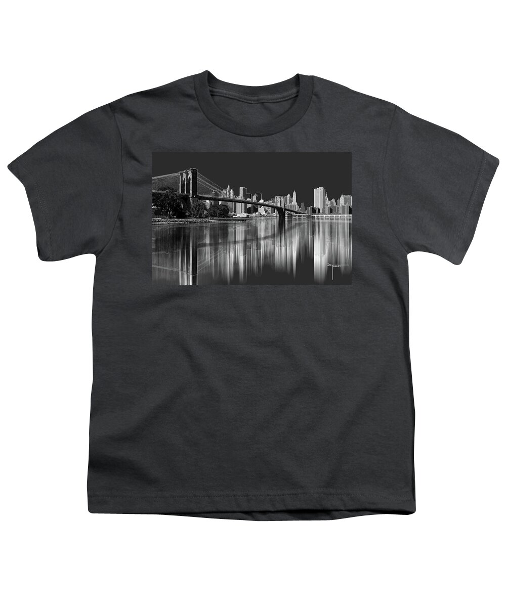 Brooklyn Bridge Reflection Youth T-Shirt featuring the digital art Brooklyn Bridge Reflection by Joe Tamassy