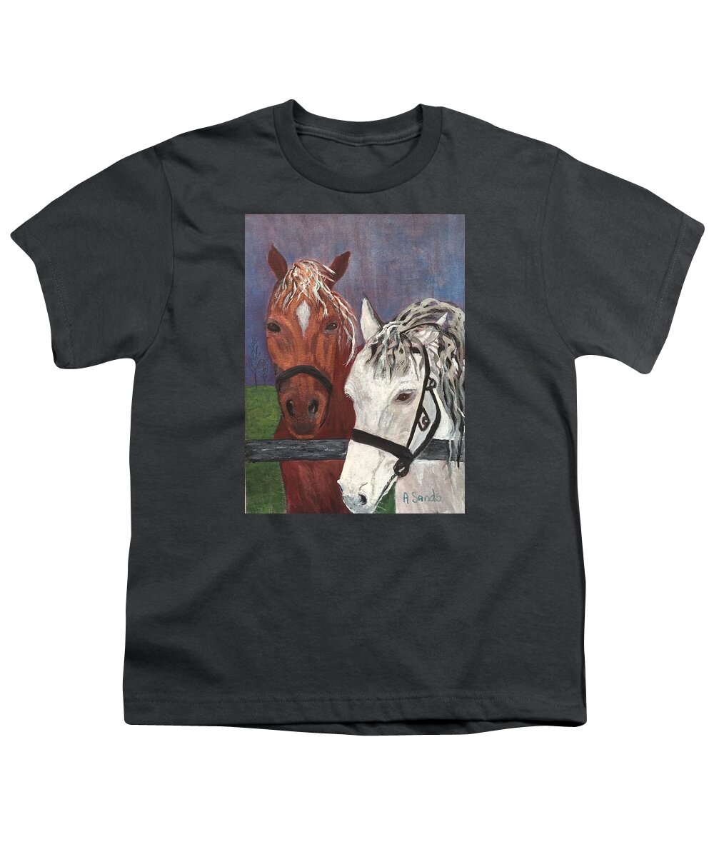 Horses Youth T-Shirt featuring the painting Brown and White Horses by Anne Sands