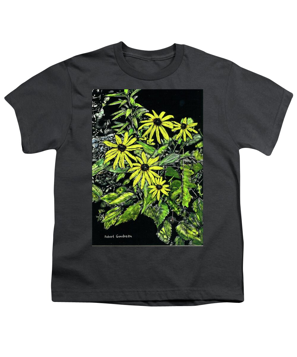 Scratchboard Youth T-Shirt featuring the painting Brown-Eyed Susans II by Robert Goudreau