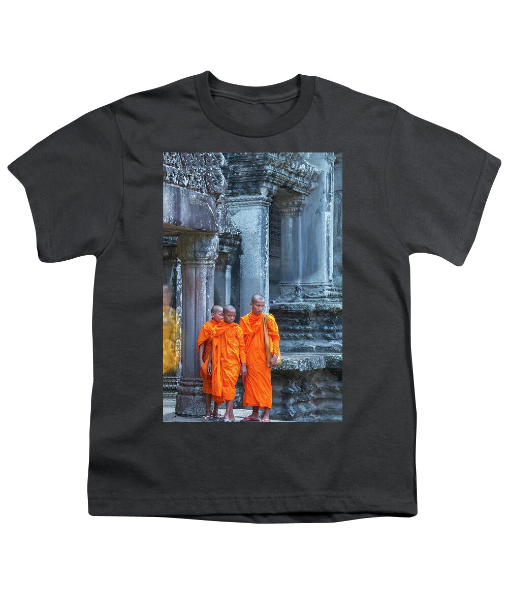 Buddhist Youth T-Shirt featuring the photograph Buddhist Monks Cambodia by Stelios Kleanthous