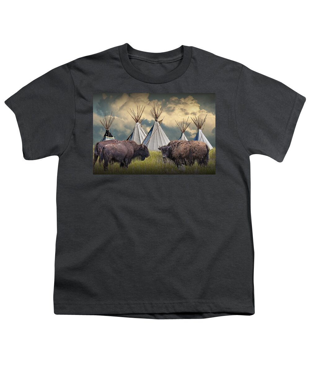 Native Youth T-Shirt featuring the photograph Buffalo Herd on the Reservation by Randall Nyhof