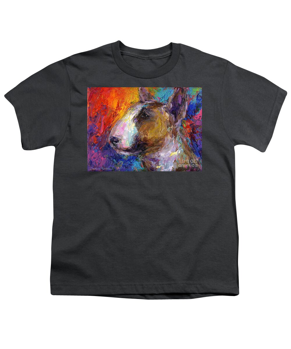 English Bull Terrier Prints Youth T-Shirt featuring the painting Bull Terrier Dog painting by Svetlana Novikova