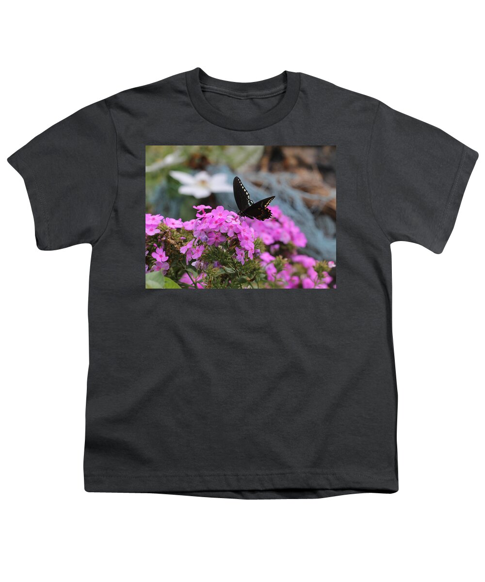 Butterfly Youth T-Shirt featuring the photograph Butterfly -- Black on Pink by Joseph C Hinson