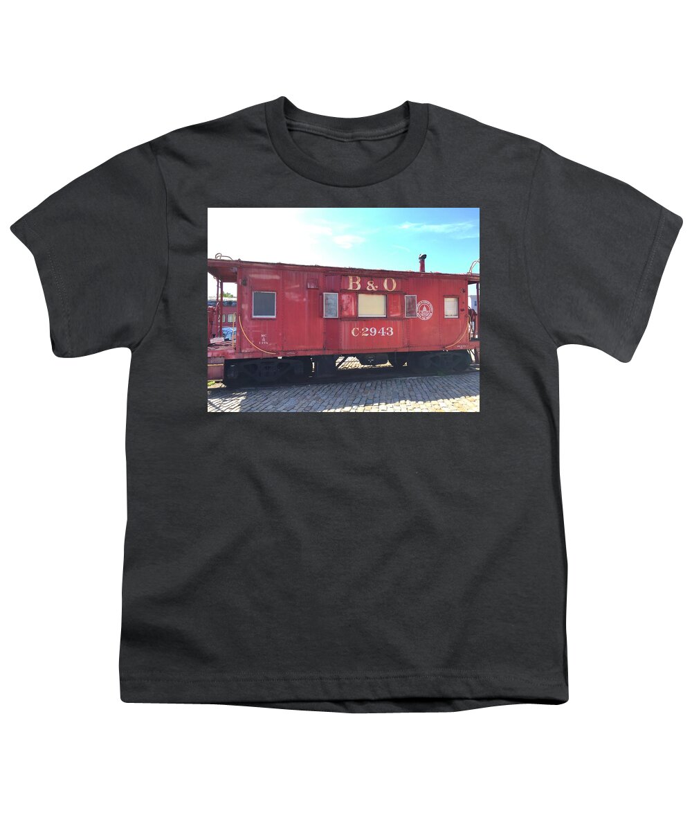 Train Youth T-Shirt featuring the photograph Caboose by Chris Montcalmo