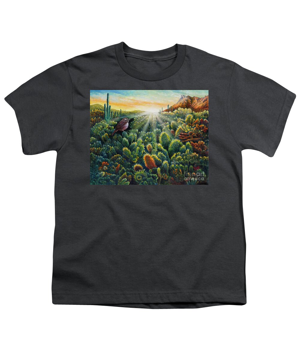 Cactus Wren Youth T-Shirt featuring the painting Cactus Wren by Michael Frank