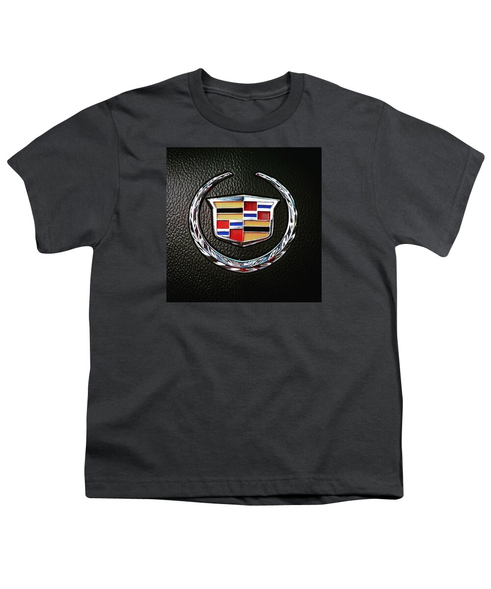 Cadillac Youth T-Shirt featuring the photograph Cadillac Emblem by Britten Adams