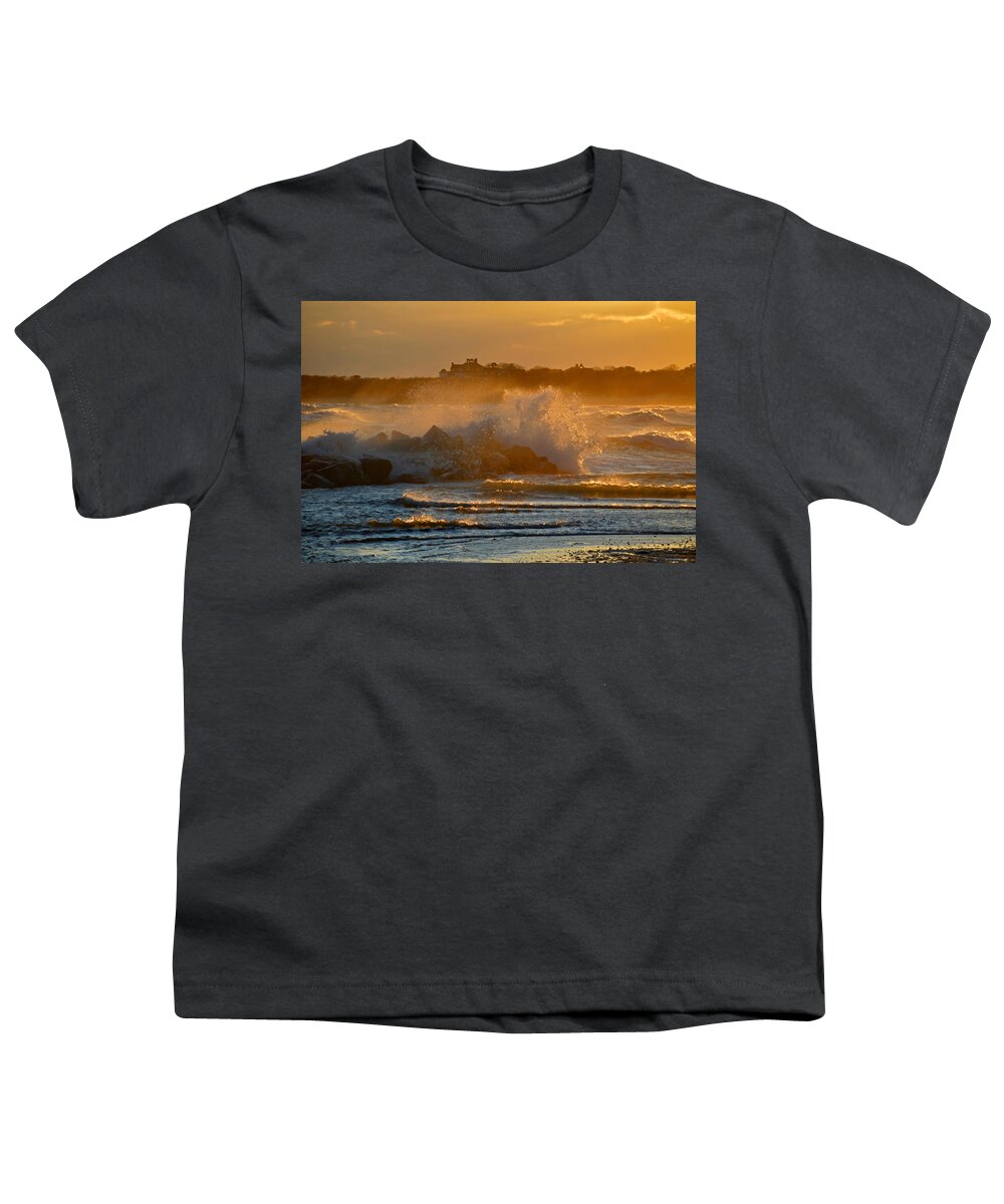 Cape Cod Youth T-Shirt featuring the photograph Cape Cod Bay - Heavy Surf - Sunrise by Dianne Cowen Cape Cod Photography