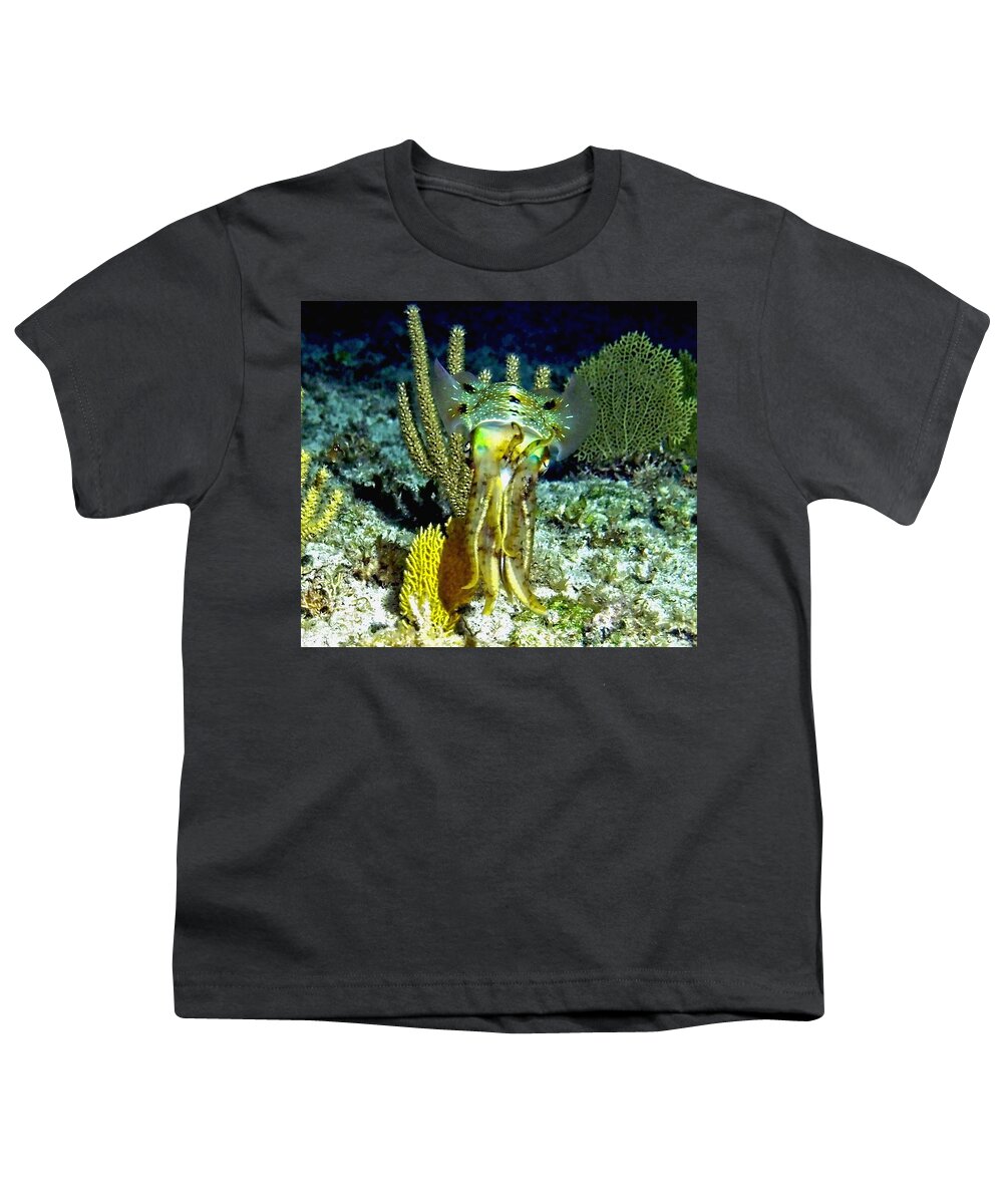 Nature Youth T-Shirt featuring the photograph Caribbean Squid at Night - Alien of the Deep by Amy McDaniel
