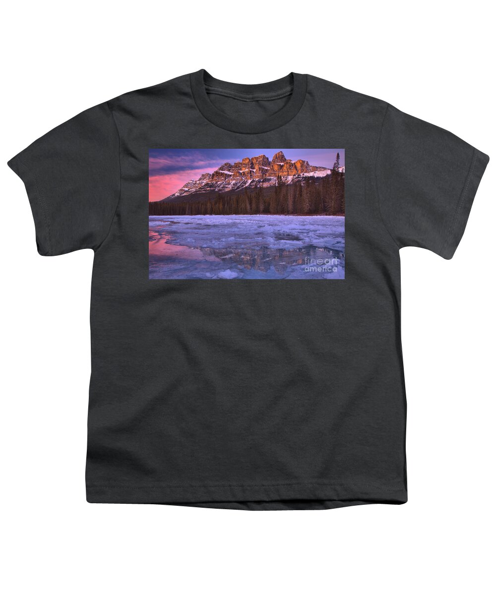 Castle Mountain Youth T-Shirt featuring the photograph Castle Mountain Purple Skies by Adam Jewell