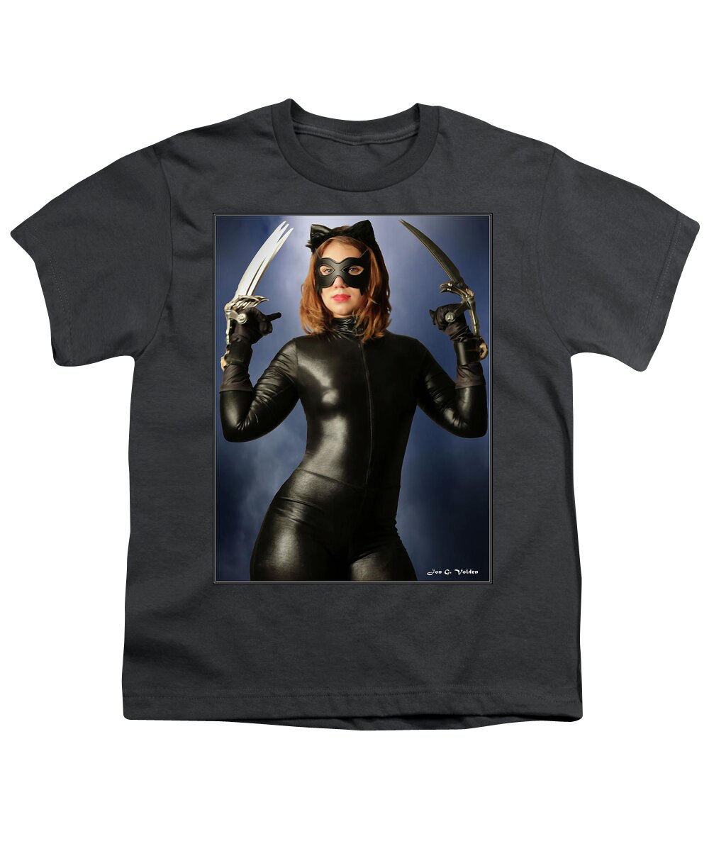 Cat Woman Youth T-Shirt featuring the photograph Cat Claws And Mask by Jon Volden
