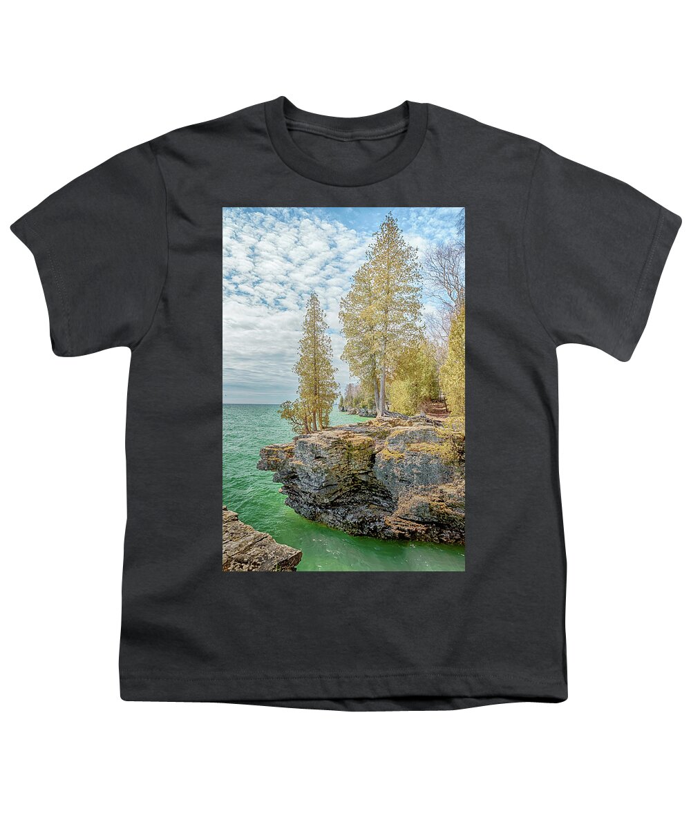 Door County Youth T-Shirt featuring the photograph Cave Point Bluffs 2 by Susan Rissi Tregoning
