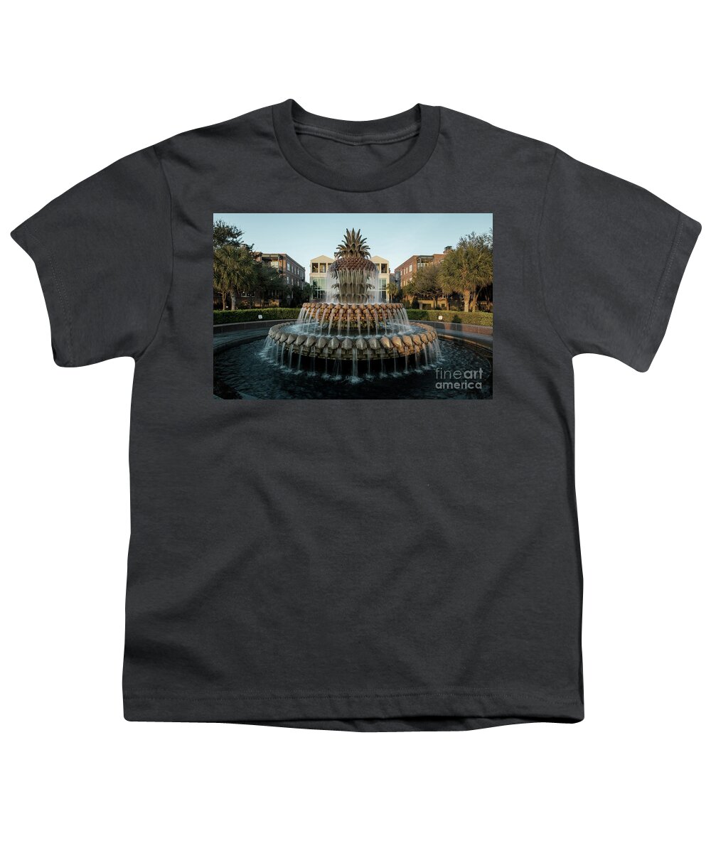 Pineapple Fountain Youth T-Shirt featuring the photograph Charleston Pineapple Fountain Charm by Dale Powell