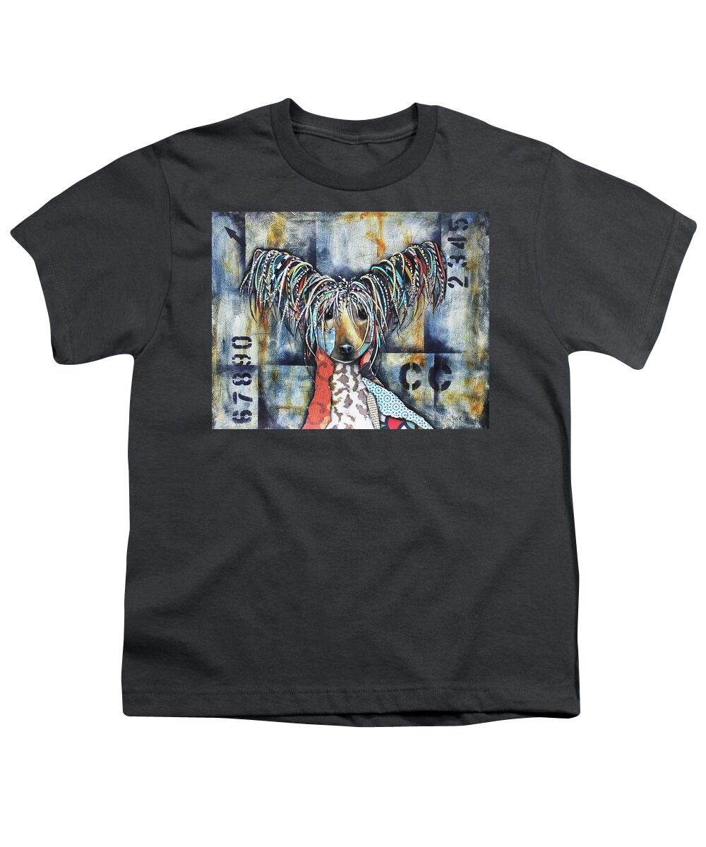 Chinese Crested Youth T-Shirt featuring the mixed media Chinese Crested by Patricia Lintner