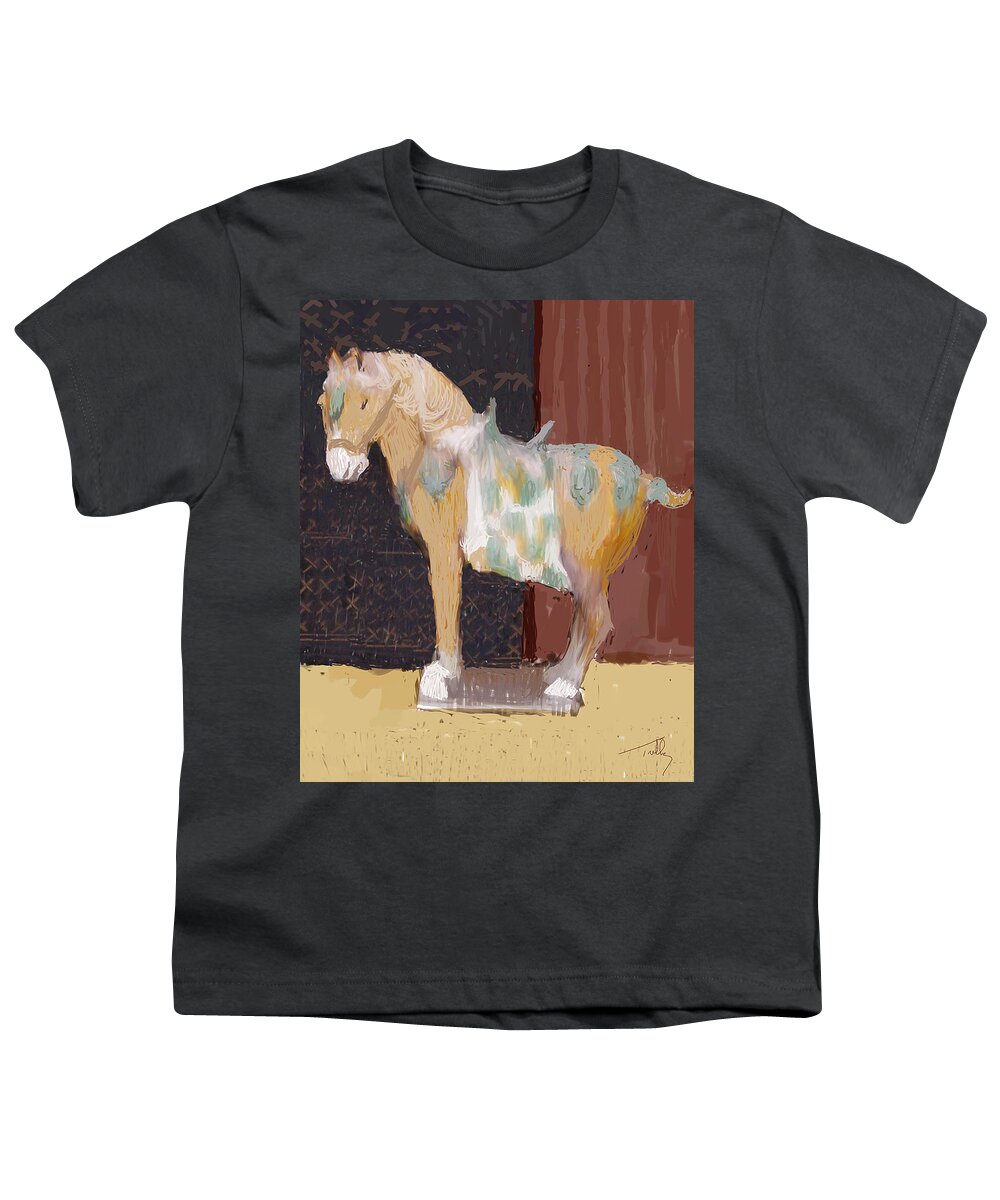 Horse Youth T-Shirt featuring the painting Chinese Horse by Thomas Tribby