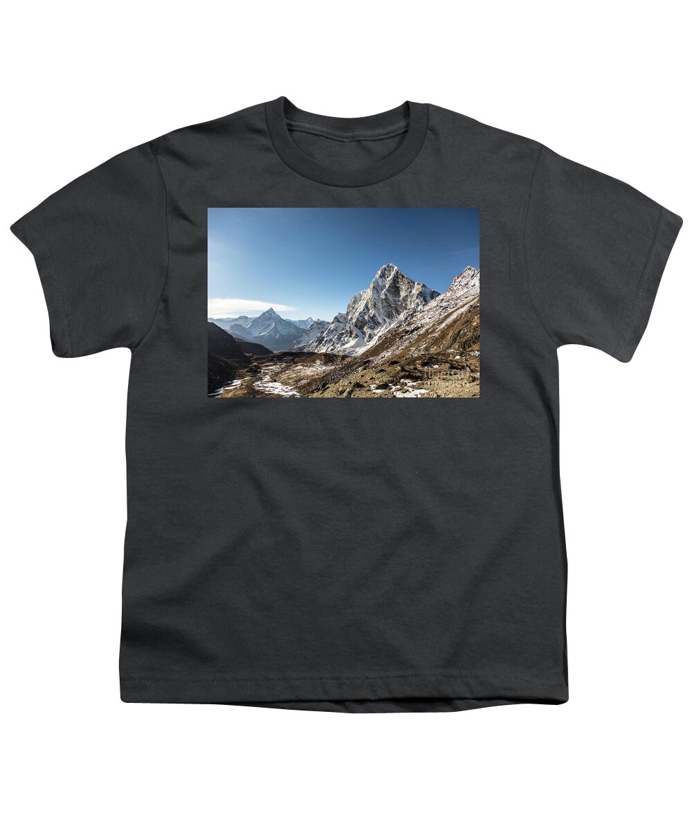 Ama Dablam Youth T-Shirt featuring the photograph Cholaste and Ama Dablam in Nepal Himalayas by Didier Marti