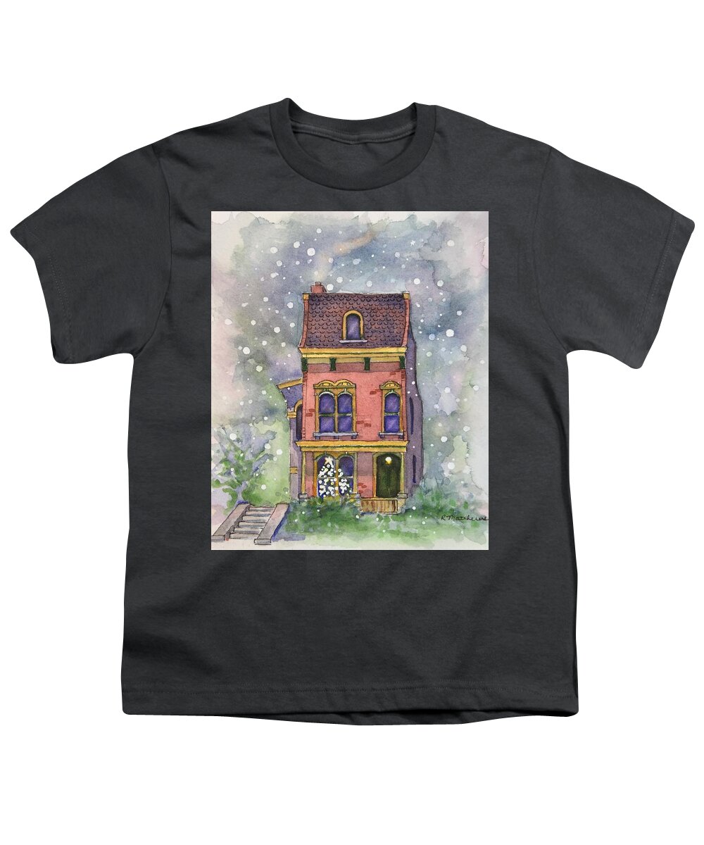 Watercolor Christmas Card Youth T-Shirt featuring the painting Christmas on North Hill by Rebecca Matthews