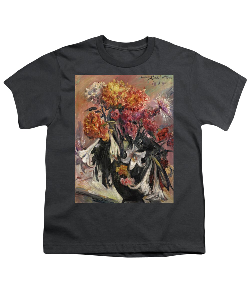 Lovis Corinth Youth T-Shirt featuring the painting Chrysanthemums and Lilies by Lovis Corinth