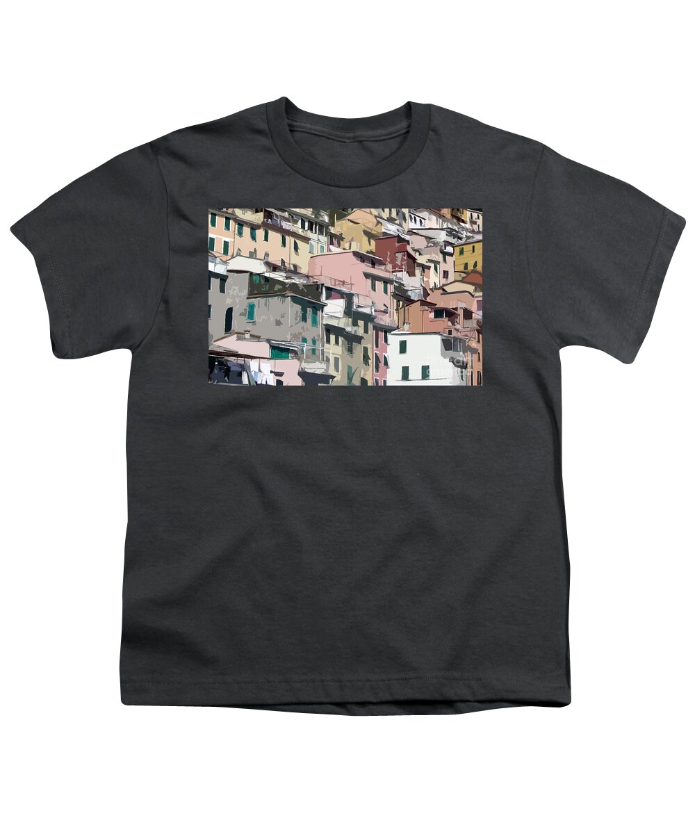 Italy Youth T-Shirt featuring the mixed media Cinque Terre by Susan Lafleur