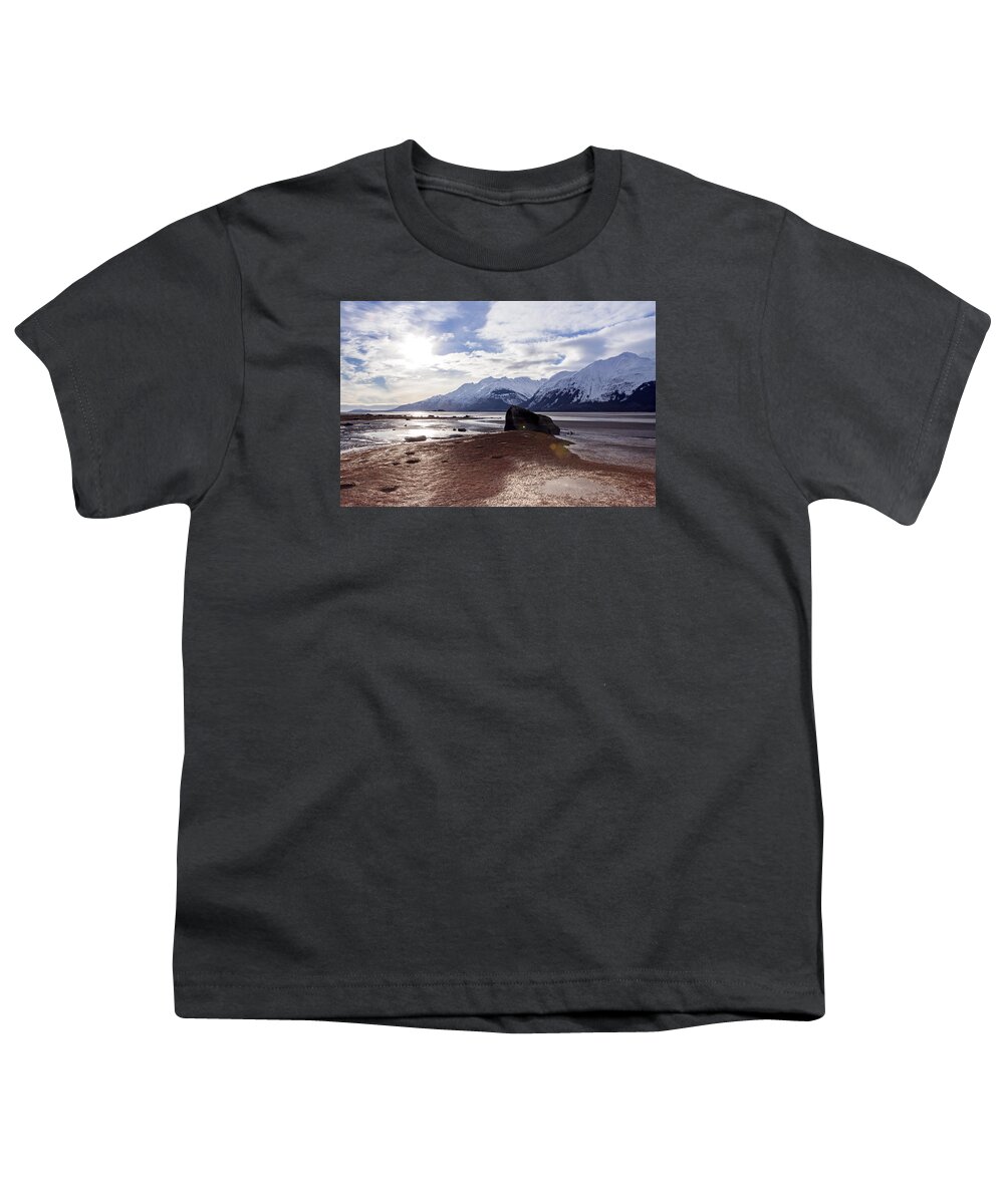 Alaska Youth T-Shirt featuring the photograph Cloud shadows at low tide. by Michele Cornelius