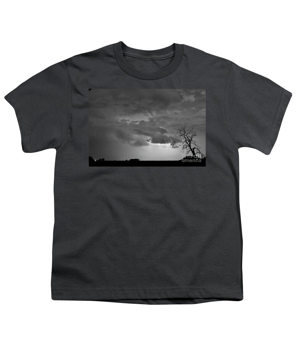 Tree Youth T-Shirt featuring the photograph CO Cloud to Cloud Lightning Thunderstorm 27 BW by James BO Insogna