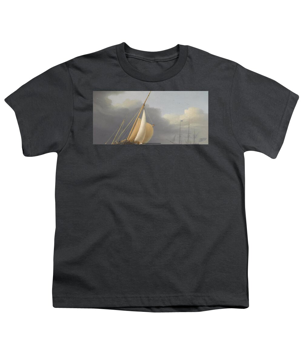 Dominic Serres (british 1722-1793) Coastal Shipping In Rough Seas Youth T-Shirt featuring the painting Coastal shipping in rough seas by MotionAge Designs