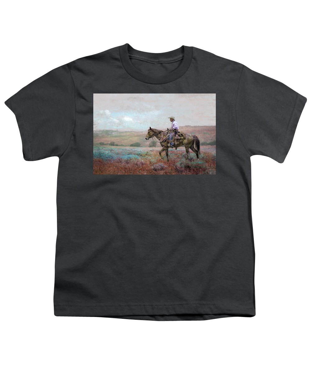 Horse Youth T-Shirt featuring the digital art Cowboy by Rick Mosher
