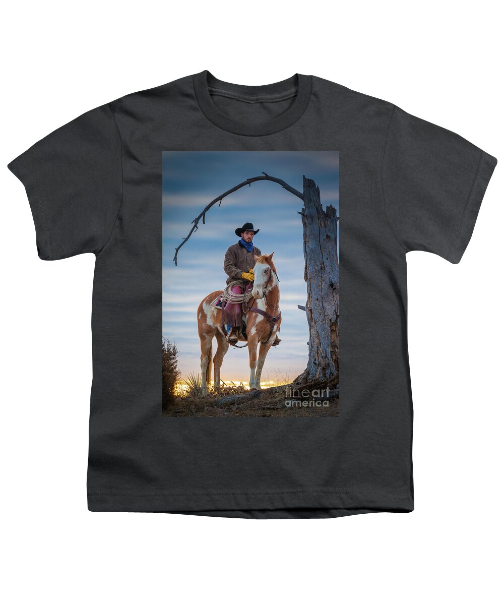America Youth T-Shirt featuring the photograph Cowboy Under Tree by Inge Johnsson
