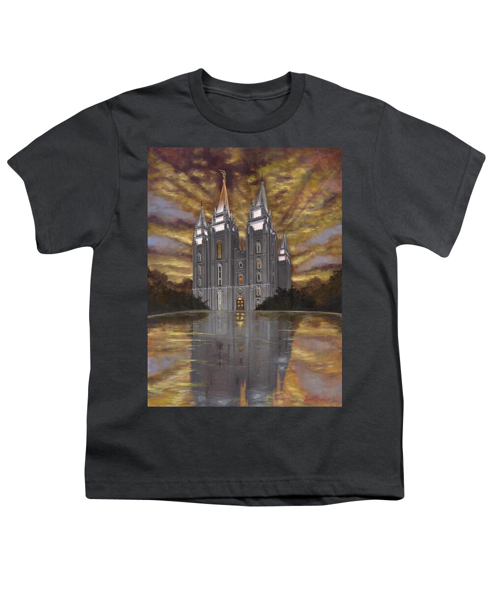 Temple Youth T-Shirt featuring the painting Crowned with Glory by Jeff Brimley