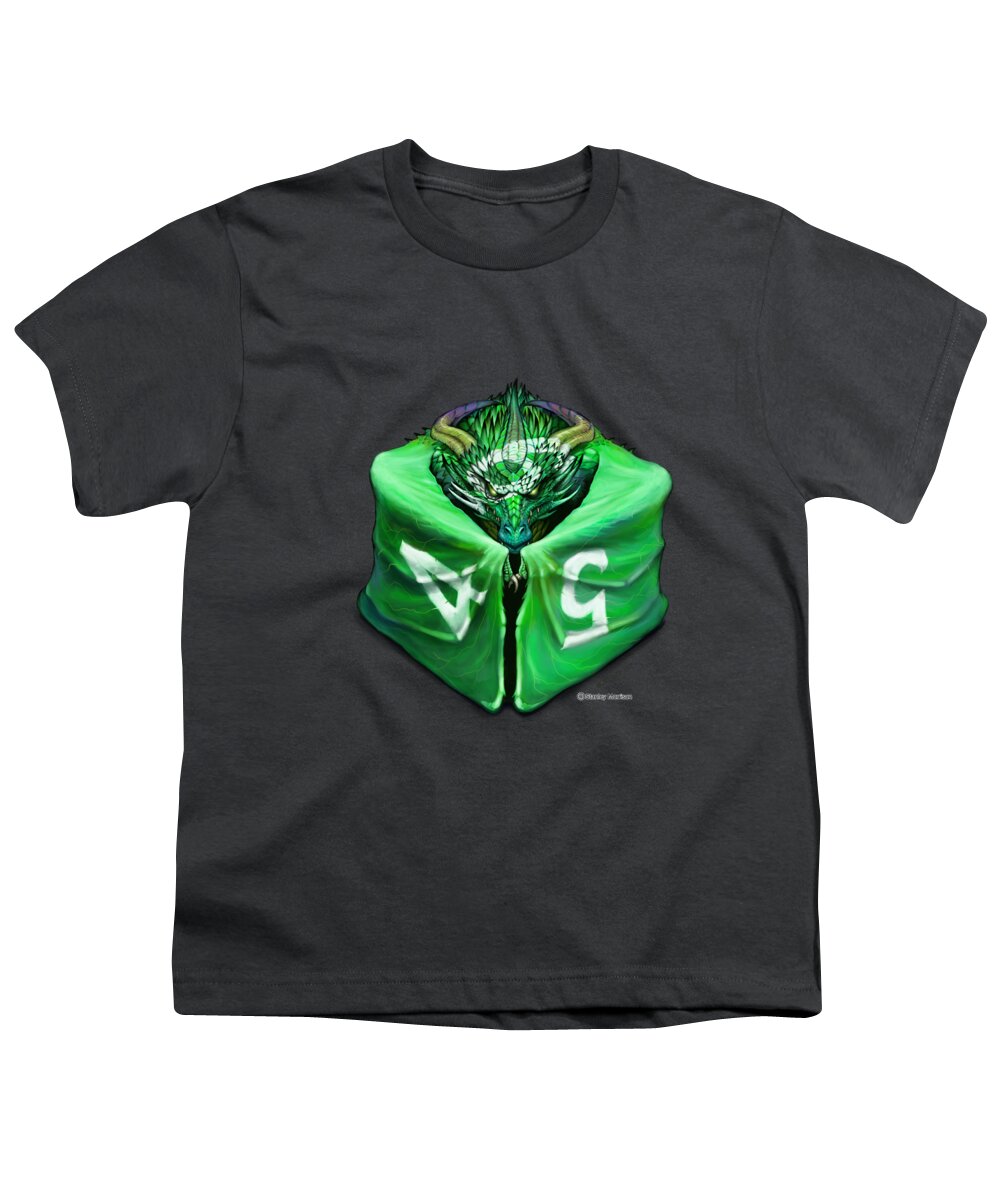 D6 Youth T-Shirt featuring the digital art D6 Dragon dice by Stanley Morrison