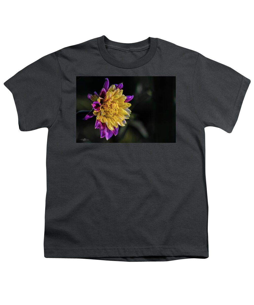 Dahlia Boogie Woogie Youth T-Shirt featuring the photograph Dahlia named Boogie Woogie by Torbjorn Swenelius