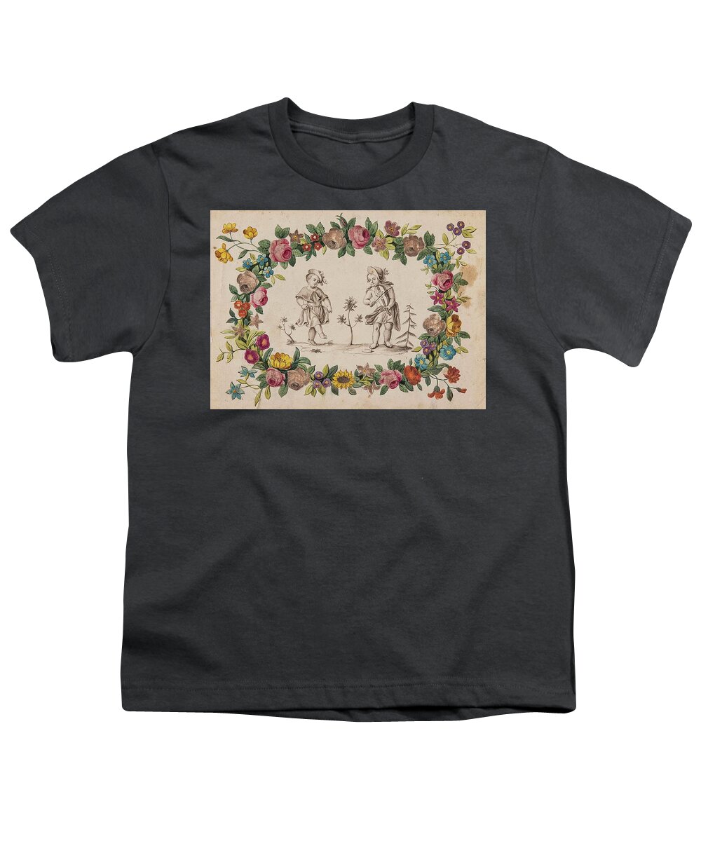 Austrian School Youth T-Shirt featuring the painting Dancing Girl In A Rose And Flower Wreath by MotionAge Designs