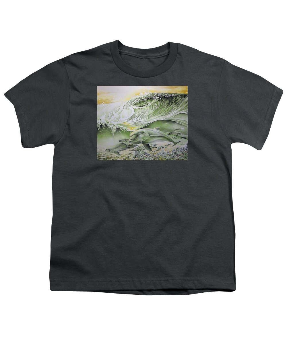 Waves Youth T-Shirt featuring the painting Dawn Patrol by William Love