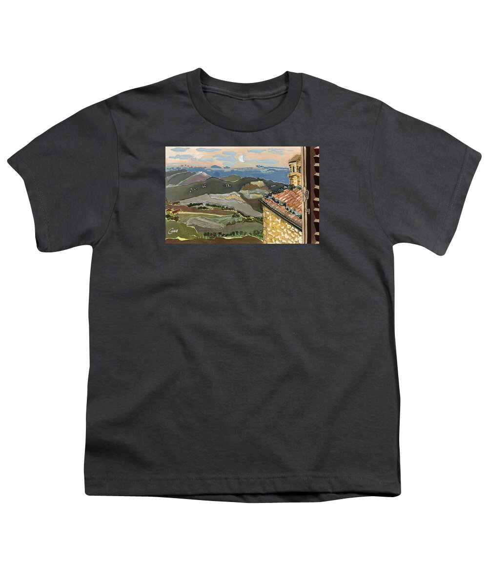 Italian Countryside Youth T-Shirt featuring the painting Daybreak at San Leo, Rimini by Joan Cordell