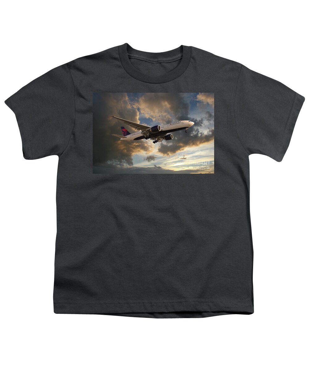 Delta Airlines Youth T-Shirt featuring the digital art Delta Air Lines Boeing 777-200LR by Airpower Art