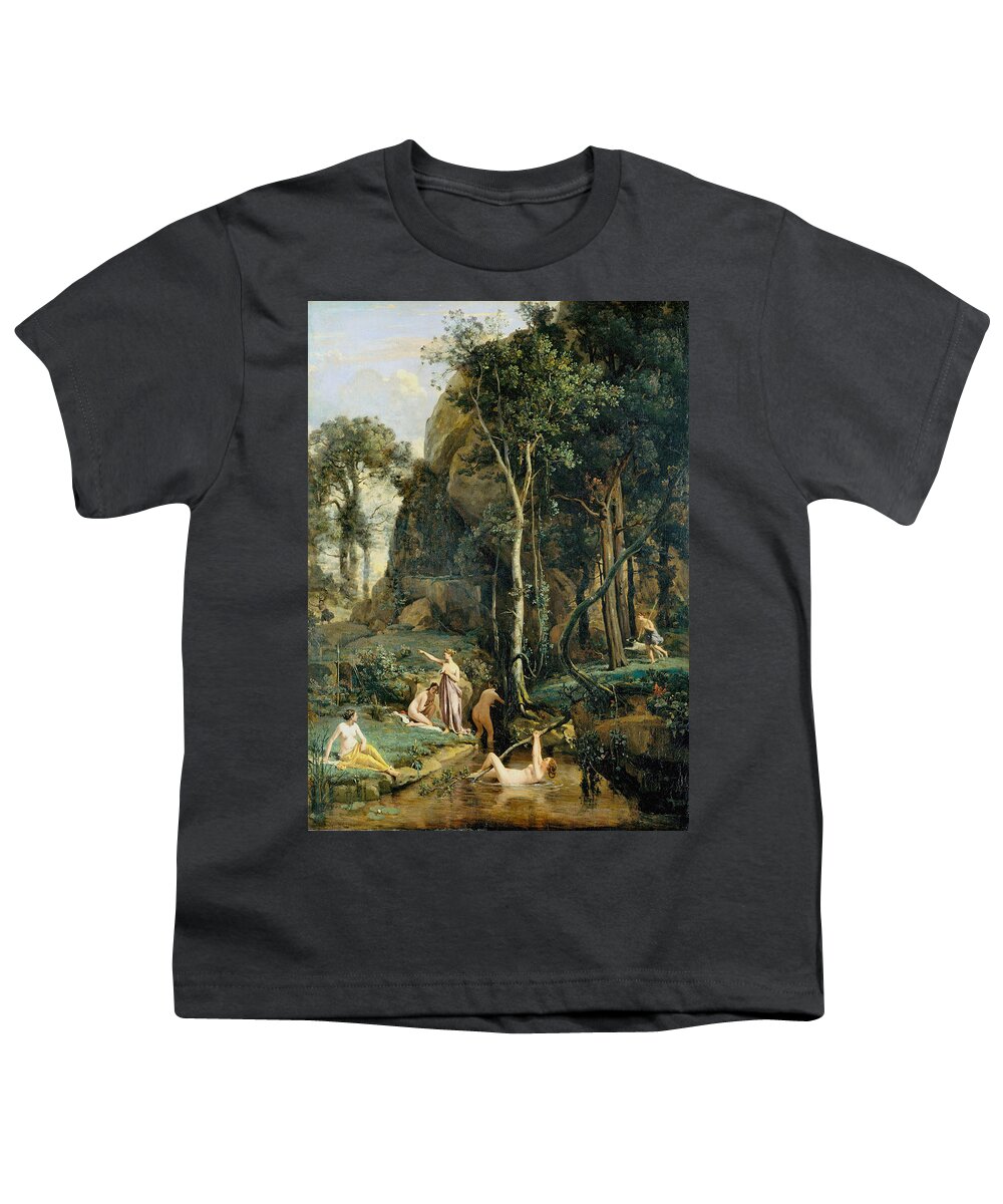 Diana Surprised In Her Bath Youth T-Shirt featuring the photograph Diana Surprised in Her Bath by Camille Corot