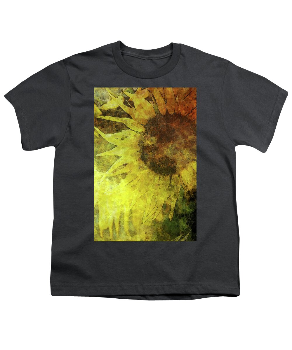 Lost Youth T-Shirt featuring the photograph Digital Lost Watercolor Bee and Sunflower 2248 LW_2 by Steven Ward