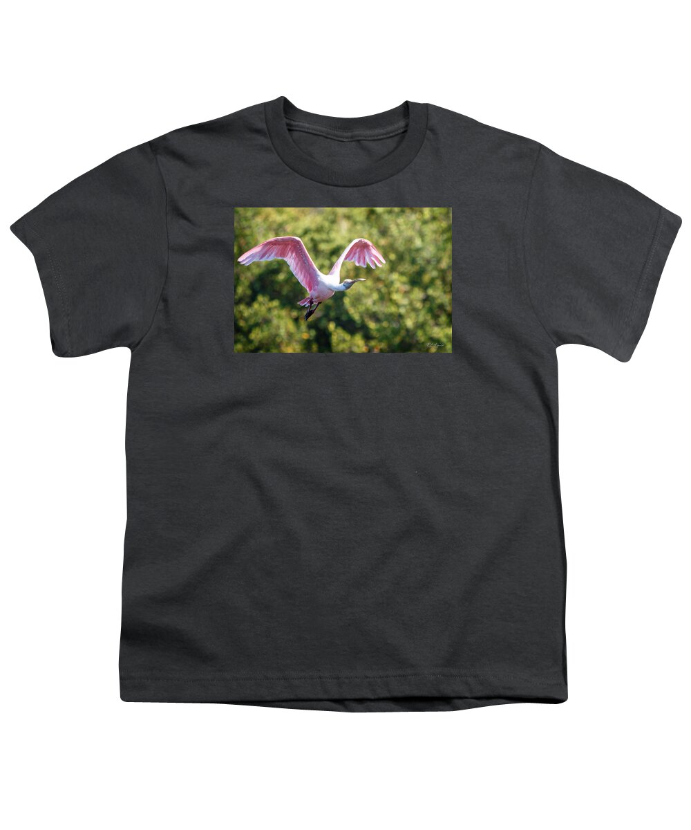 Florida Youth T-Shirt featuring the photograph Ding Darling - Roseate Spoonbill - Wings High by Ronald Reid