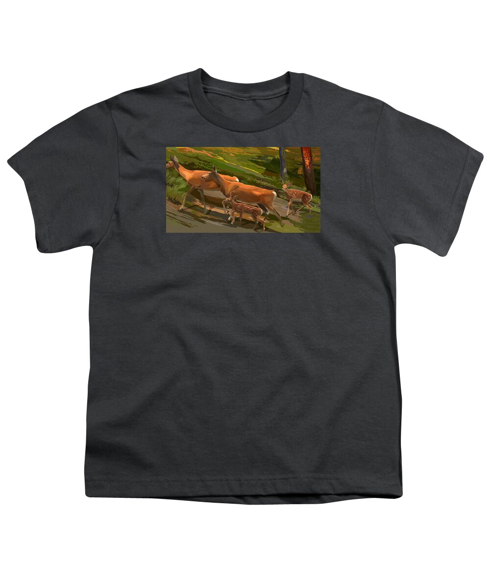 Animals Youth T-Shirt featuring the painting Does and Fawns by Pam Little