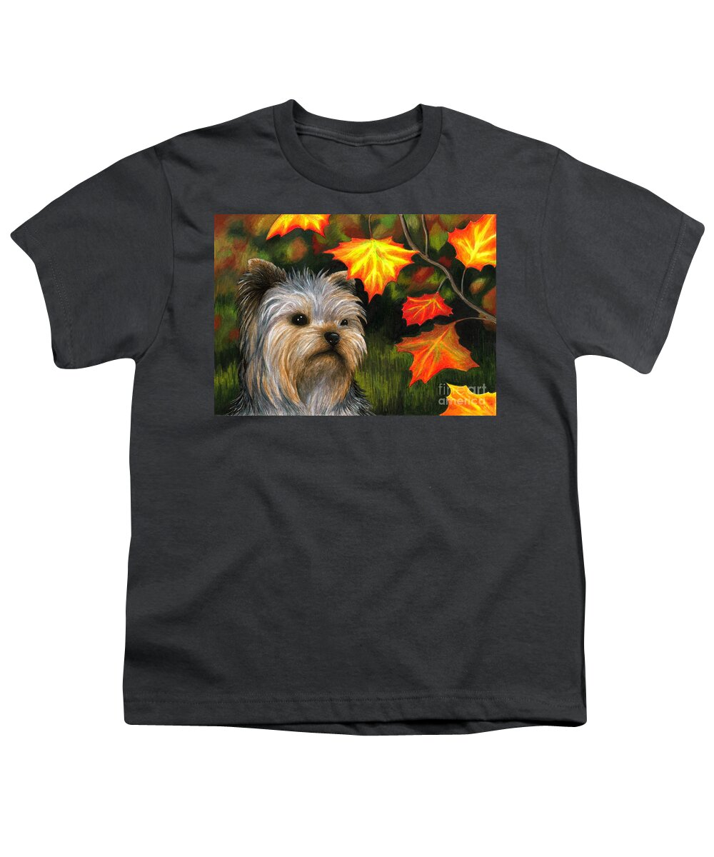 Dog Youth T-Shirt featuring the painting Dog 78 Yorkshire by Lucie Dumas