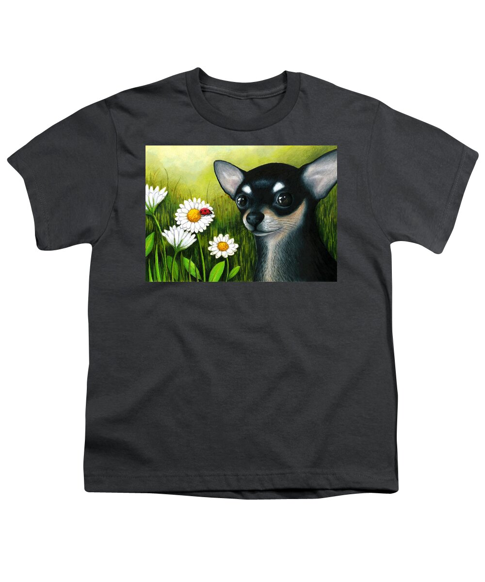 Dog Youth T-Shirt featuring the painting Dog 79 Chihuahua by Lucie Dumas